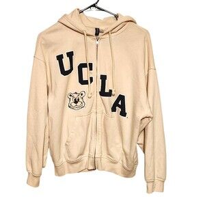 H&M Divided Oversized Printed Zip-Through Hoodie Lt. Beige UCLA Bruin Size XS